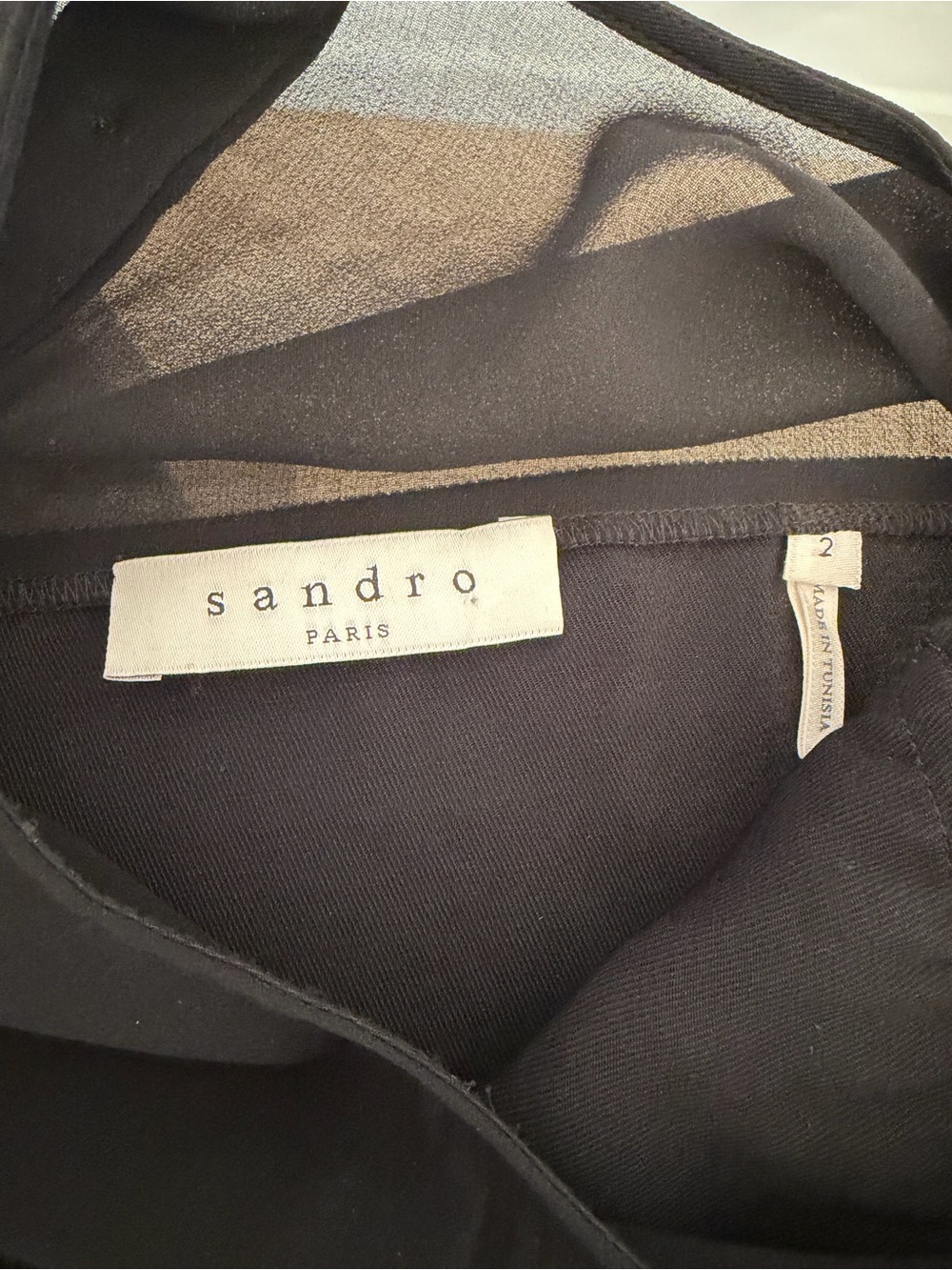 Sandro Paris Black Fringe Sheer Yoke Short Sleeve Blouse Size 2 - Picture 6 of 12